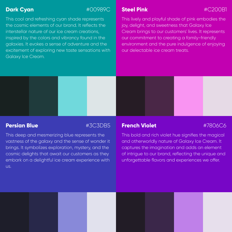 Galaxy Ice Cream color palette colors dark cyan steel pink persian blue french violet